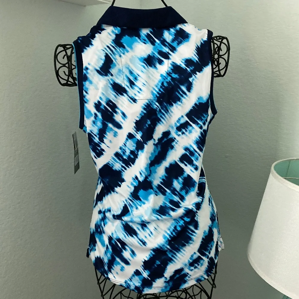 NWT PGA Tour Blue White Sleeveless Polo Golf Shirt Sz M - Picture 2 of 8